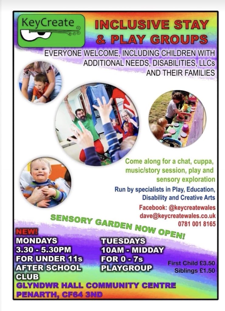 KeyCreateWales's tweet image. Stay and Play sessions running over the #Summer #Holiday in #Penarth with New #Sensory #Play #Garden #Music #Storytelling and a #Cuppa All Welcome and inclusive  Pls RT