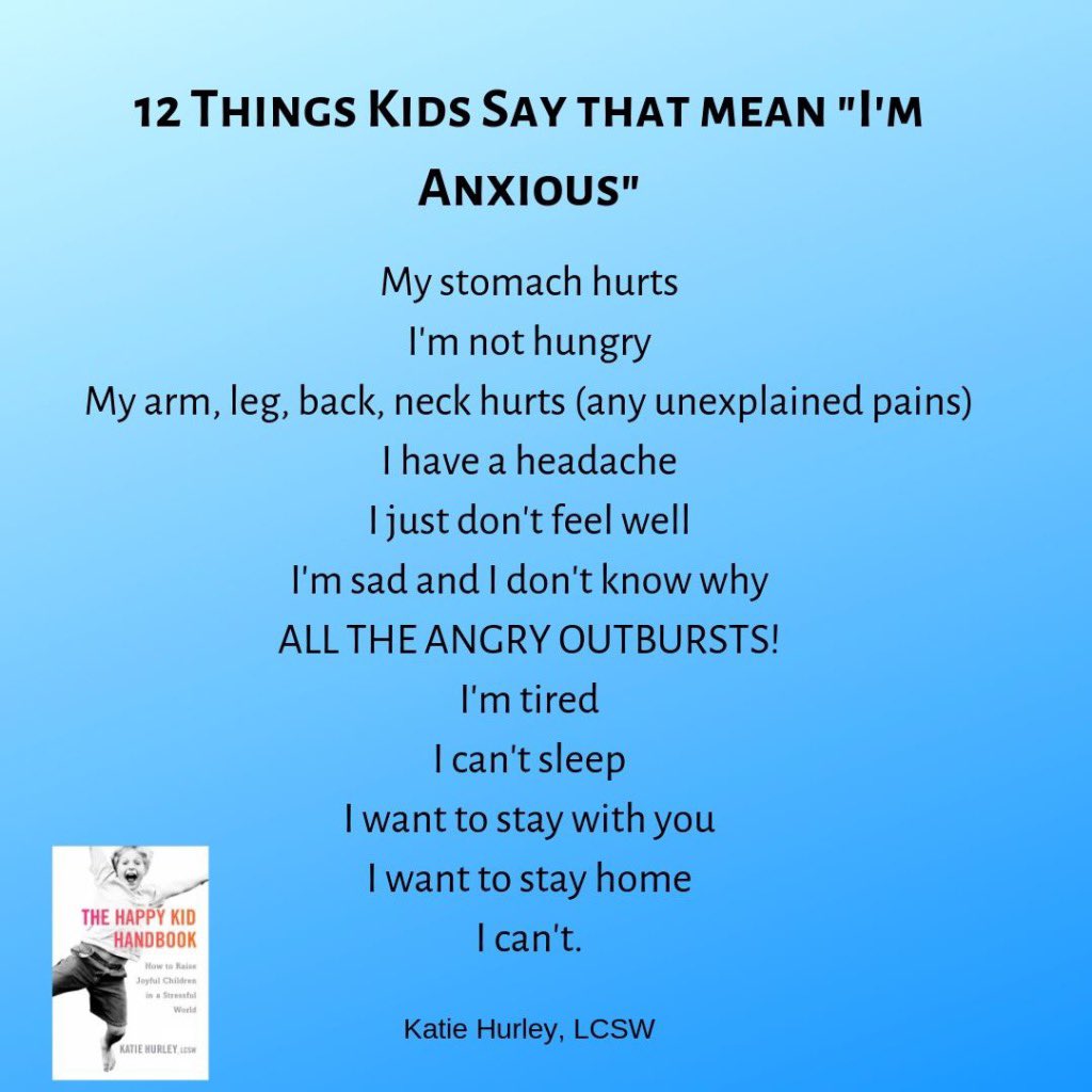 RT <a href="/katiefhurley/">Katie Hurley</a>: Kids generally don’t say, “I’m anxious.” They tend to speak in code. Know the language of child anxiety so you can get the help you need. 
#anxiety #mentalhealth