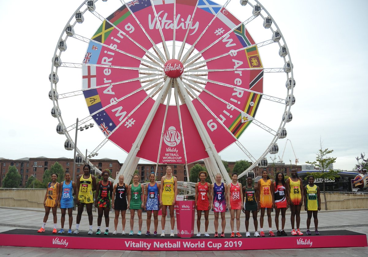 CultureLPool's tweet photo. #NetballWorldCup | Thanks to @DaveThePapLpool for these photos of the @Vitality_UK @NetballWorldCup branded #LiverpoolWheel - we think the city + @theAlbertDock looks rather stunning don't you agree? 🤩 #ThisIsNetball https://t.co/012GAow8pH