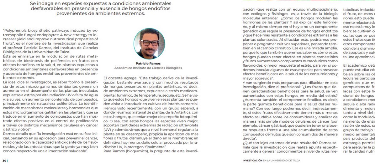 #Salud ➡️Buscan generar aumento de desempeño de plantas y de compuestos
beneficiosos para la salud en sus frutos: Se indaga en especies expuestas a condiciones ambientales desfavorables / Pág.30
<a href="/DIUtalca/">DI Utalca</a> di.utalca.cl/docs/pdf/Revis…