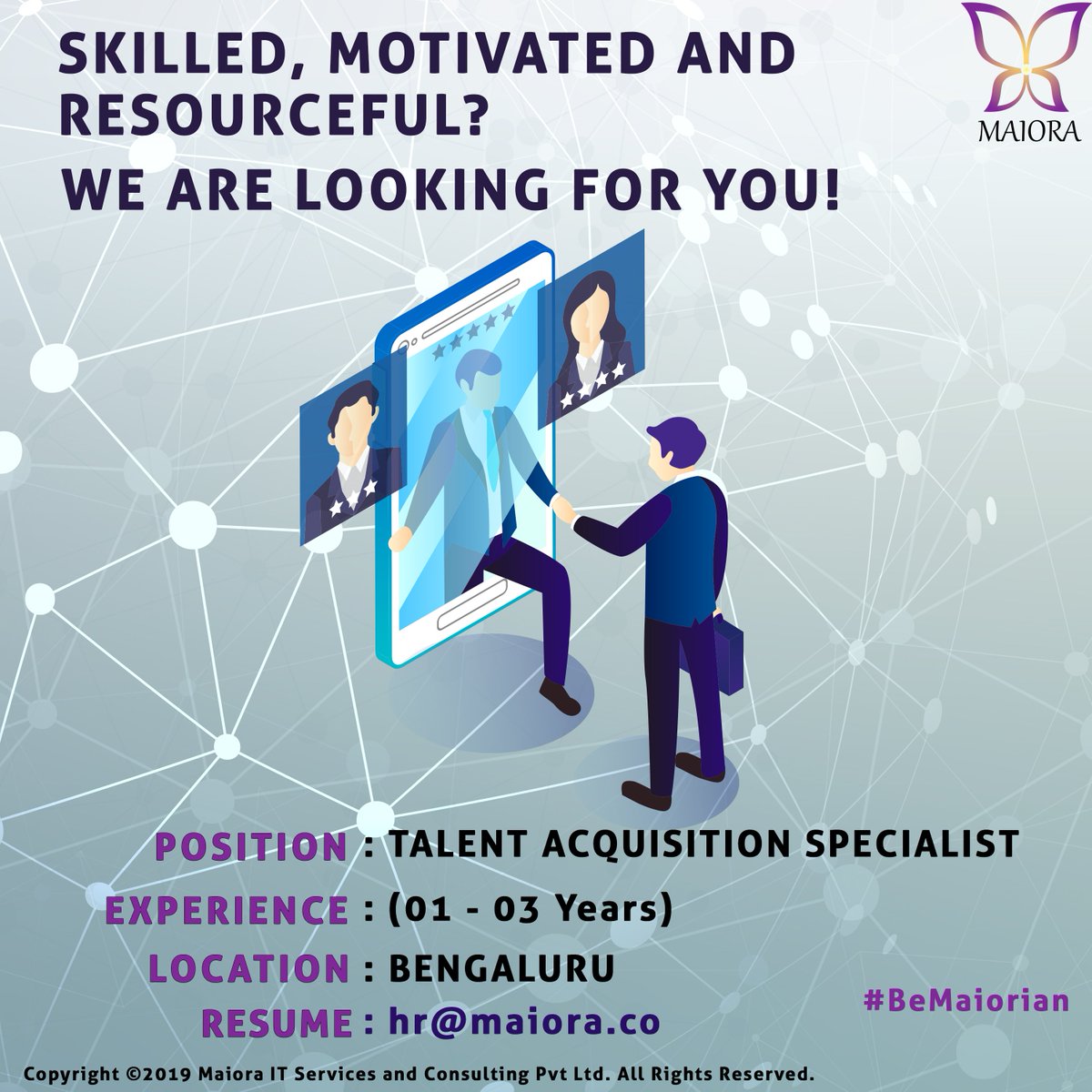 We are looking for you! Apply NOW!!

Send in your profiles to :  hr@maiora.co

#maiora #bemaiorian #itstartup #startupjobs #sourcing #recruitment #ITrecruiter #ITstaffing #socialmediamarketing #recruitmentmarketing #bangalorejobs #jobopenings #applytoday #FridayMotivation