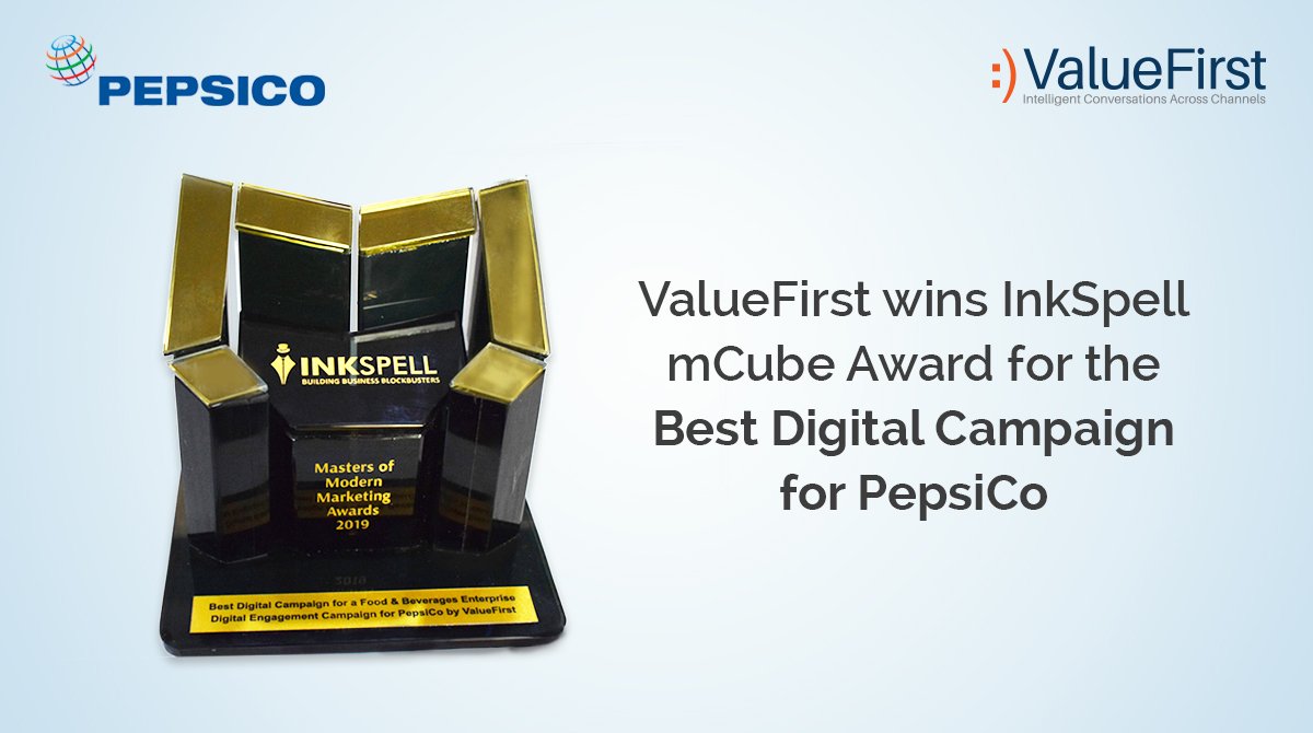 ValueFirstIN's tweet photo. Thank you @InkSpellPublish @mCube to award us for best #DigitalEngagement Campaign for Food & Beverage Enterprise none other than @PepsiCo
See the award winning case study- https://t.co/mlQlpO4nm1
#mCubeAwards #InkSpell2019 #ConsumerAcquisition #ConsumerRetention #Gamification https://t.co/vx9pSU6me5
