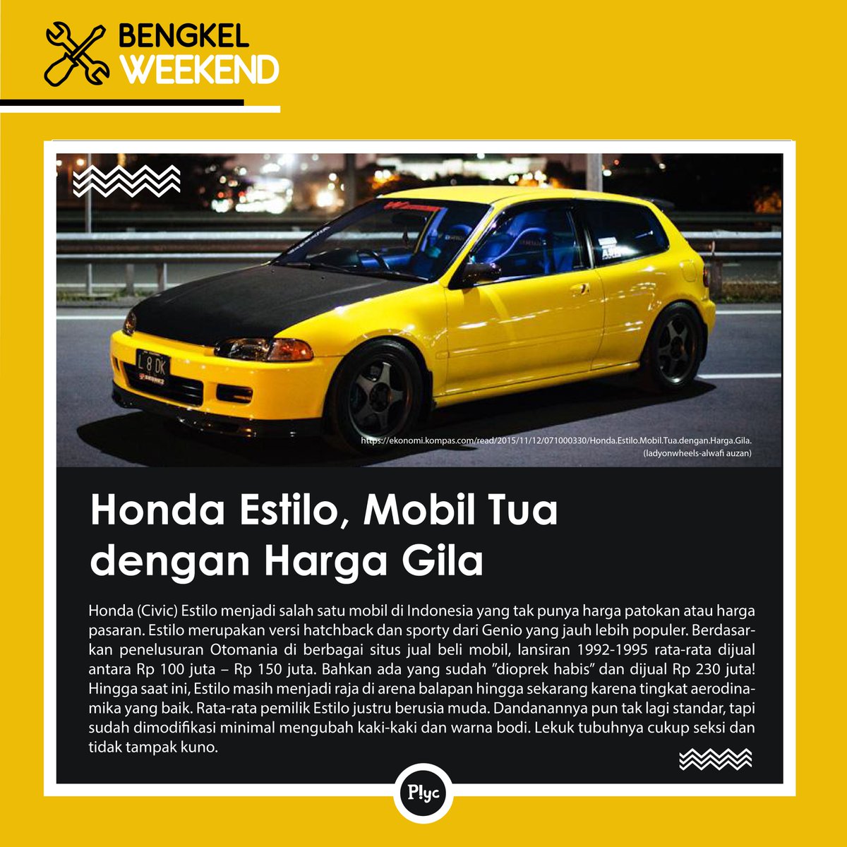 Buat kalian yang hobby Automotive di #pycbengkelweekend kali ini bakalan ngebahas tentang mobil honda estilo mobil tua dengan harga gila!!

#pycbengkelweekend
#pyouthclub
#provokeyouthclub
#Automotive
#hondaestilo