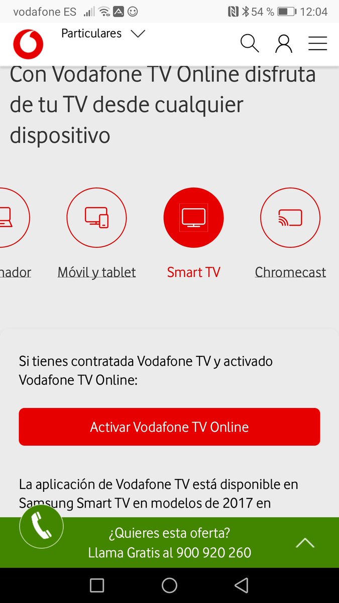 EnForaviler's tweet image. Hola @vodafone_es @VodafoneTV_es esto es incorrecto: en vuestra web indicáis que se puede disfrutar de TV online con cualquier dispositivo, pero es falso. Por ejemplo smart TV, sólo en modelos de Samsung, el resto de fabricantes y/o Android TV que les den... #engañoso #incorrecto
