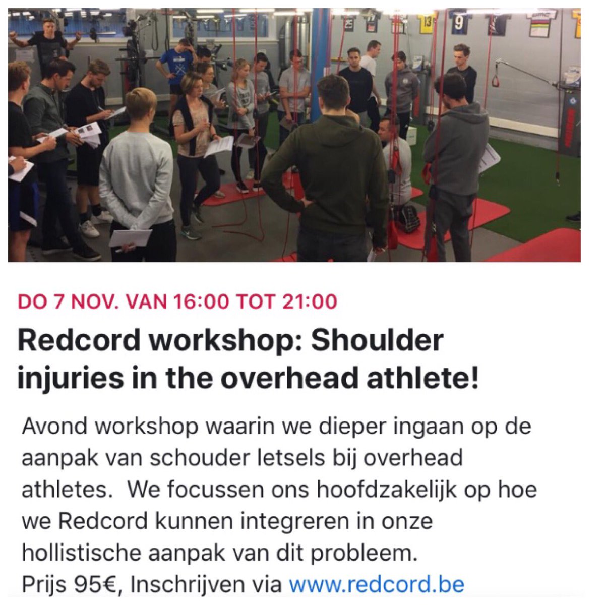 The Masterclass (@masterclass_be) on Twitter photo Prevention and treatment of Shoulder injuries in Overhead Athletes! Nov 7th <a href="/_revtraining/">Rev. Training</a> <a href="/RedcordBelgium/">Redcord Belgium</a> ! Prevention and treatment of Shoulder injuries in Overhead Athletes! Nov 7th <a href="/_revtraining/">Rev. Training</a> <a href="/RedcordBelgium/">Redcord Belgium</a> !
