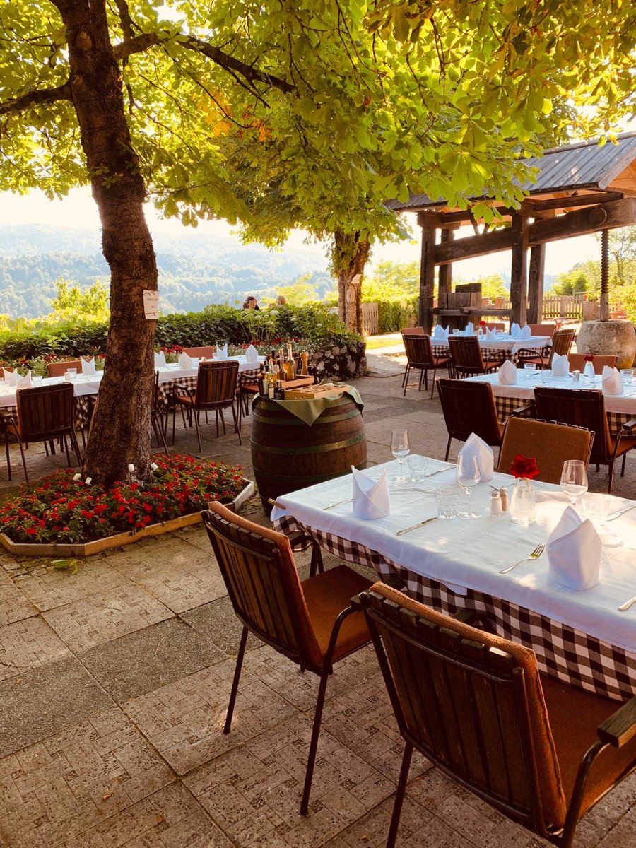Sitting in the shade under a canopy of trees, it feels as if time passes more slowly. Welcome to the most beautiful open terrace in Gorenjska. #Kunstelj