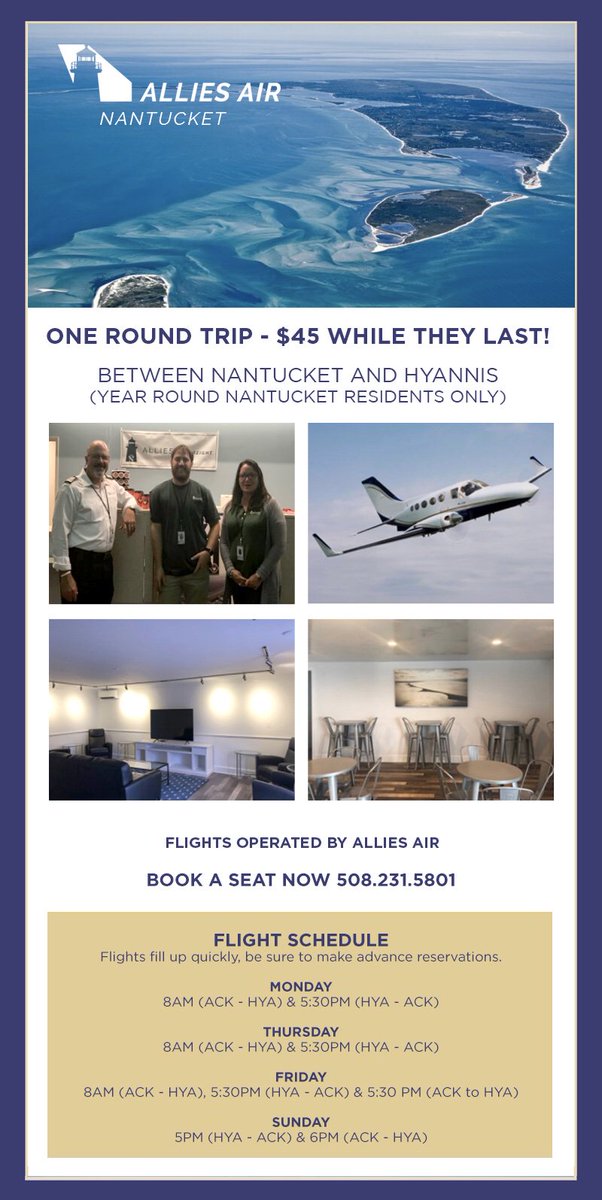 Calling ACK Residents! Buy a promo ticket to Hyannis for only $45 PER ROUND TRIP! Visit nantucketsavelocal.com to purchase!