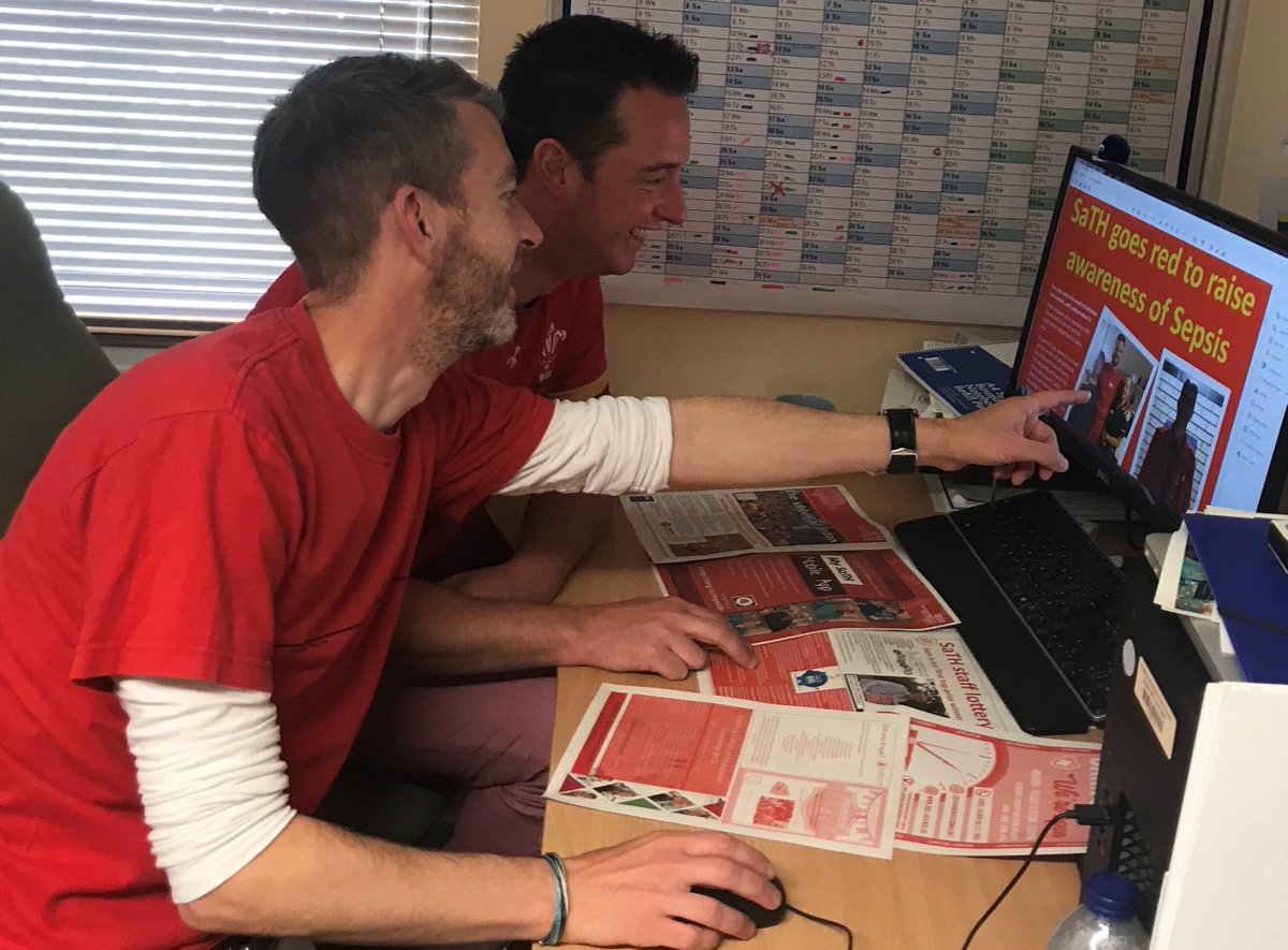 Our Communications Team putting the final touches to the special red edition of the Chatterbox staff newsletter as part of #WearRedForSepsis Day <a href="/UKSepsisTrust/">The UK Sepsis Trust</a> #sepsis