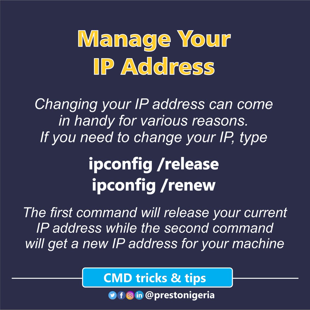 prestonigeria's tweet photo. Some important CMD (command prompt) tips you should know.

#cmd #commandprompt #Windows10 #Windows #Tips #DoYouKnow #tricks #computertips #cmdtips https://t.co/khAaWCQlc8