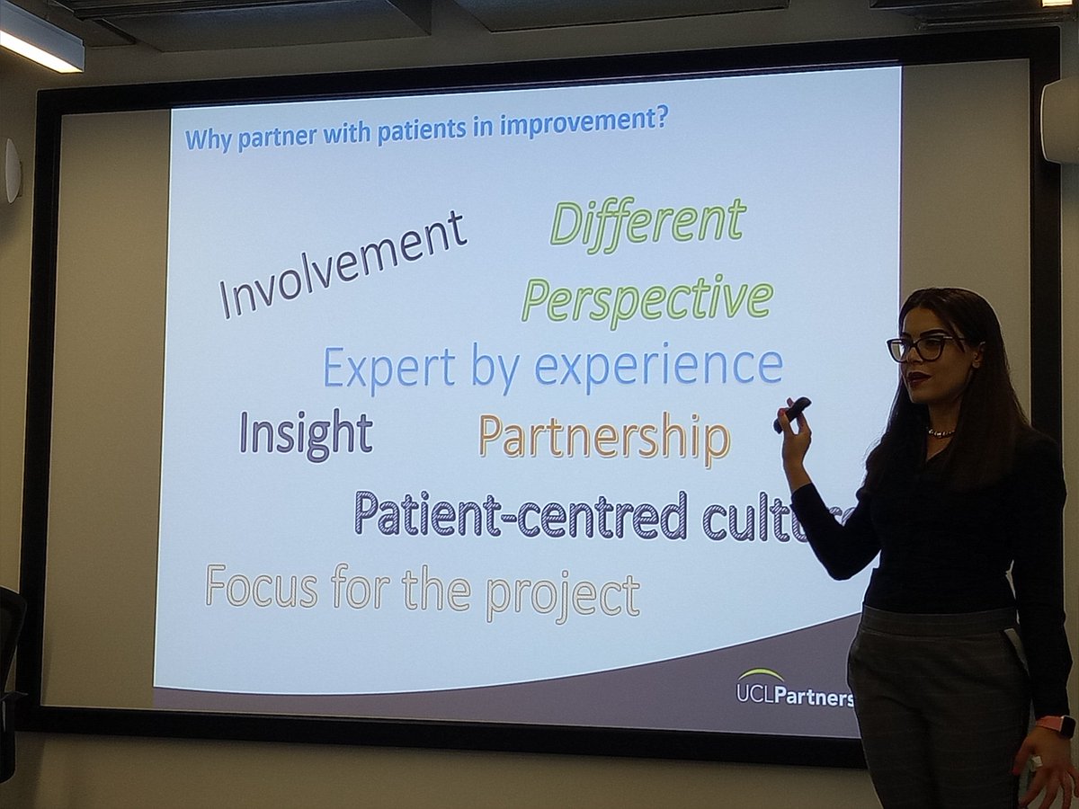 Darshna_P's tweet photo. @GabriellaMass12 from @UCLPartners: So important to #partnerwithpatients to co-create improvement that adds value #UCLPQI #qualityimprovement #codesign #collaboration @agnes_ideas https://t.co/gvtBZW9Jl3