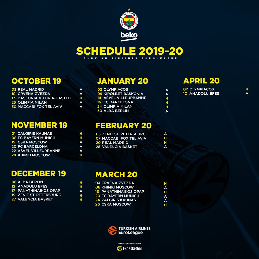 Fenerbahce Beko Twitterissa 2019 20 Sezonu Euroleague Takvimimiz Neverenough Gameon