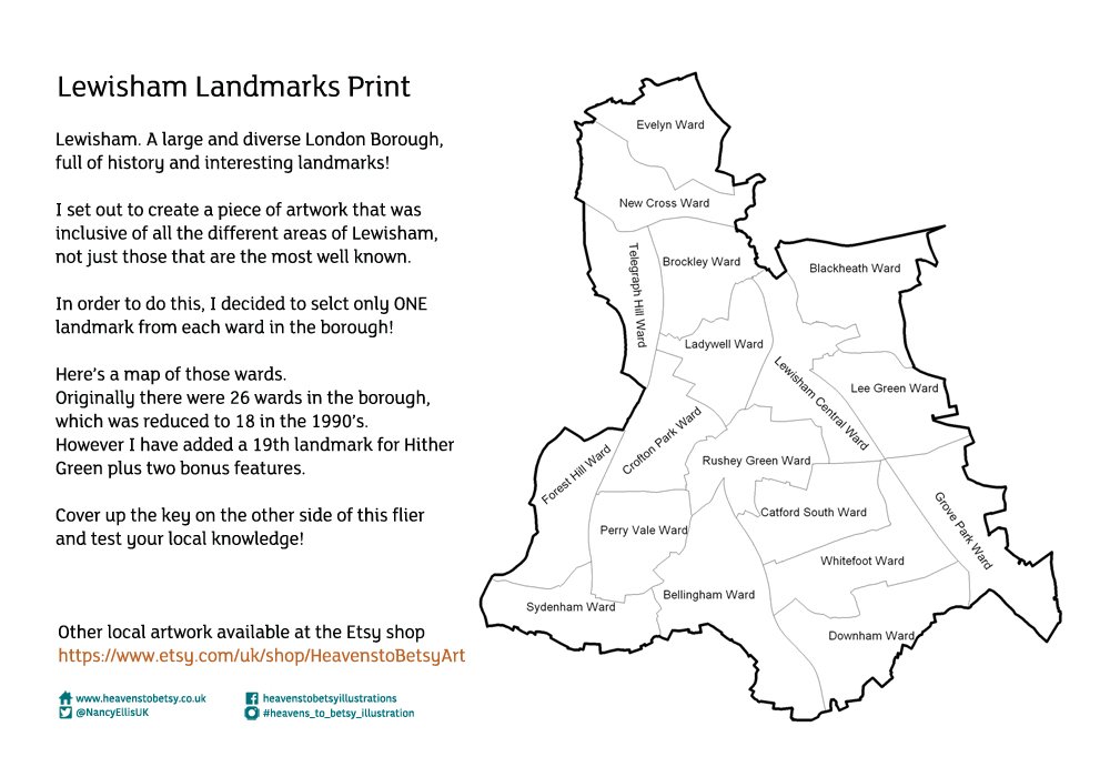 NancyEllisUK's tweet photo. Each print comes with a ward map & landmarks key, so you can see how many you guessed! Every ward from downhill to Evelyn included #nowardleftbehind!π Celebrate Lewisham with its multi layered past & give these old landmarks the love they deserve by displaying them all together! https://t.co/nBLPtIpIqA