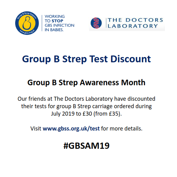 GBSSupport's tweet photo. If the ECM test for Group B Strep is not available through your NHS Trust you can order a home test through The Doctor's Laboratory who are offering a £5 discount during July for Group B Strep Awareness Month.
#GBSAM19 #groupBStrepTest https://t.co/V31RCkQdUo