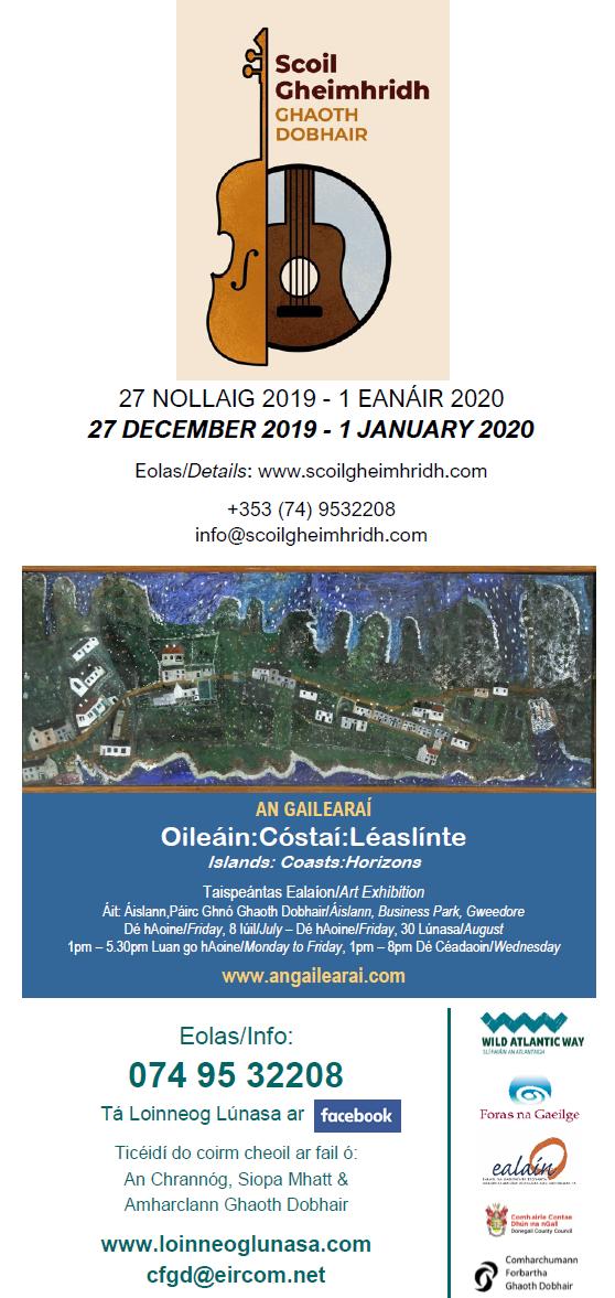 Loinneog Lúnasa. Féile a thugann ardán do cheol &amp; chultúr Gaeltacht Thír Chonaill. Celebrating the music &amp; culture of the Donegal Gaeltacht. <a href="/EnaGaeltachta/">Ealaín na Gaeltachta</a> <a href="/donegalcouncil/">Donegal County Council</a> <a href="/ForasnaGaeilge/">Foras na Gaeilge</a> <a href="/wildatlanticway/">Wild Atlantic Way</a> <a href="/cannon_music/">Diane Cannon Music</a> <a href="/Doimnic/">Doimnic Mac Giolla B</a> <a href="/Amharclann_GD/">Amharclann Ghaoth Dobhair-Oifigúil</a> <a href="/teachhiudai/">Teach Hiúdaí Beag</a> <a href="/TeacJack/">Teac Jack</a> <a href="/emma_ni_f/">Emma Ní Fhíoruisce</a>