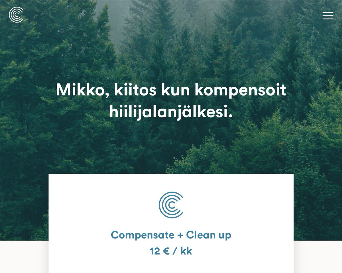 Aloin kompensoida omaa hiilijalanjälkeäni. Uskon tämän olevan yksi hyvä tapa huolehtia ilmastosta. Tämä ei tarkoita, että voin nyt hyvällä omallatunnolla sotkea ja kuluttaa, vaan tämä on tehnyt minut tietoisemmaksi toimieni seurauksista. #wecompensate ⁦<a href="/wecompensate/">WeCompensate</a>⁩