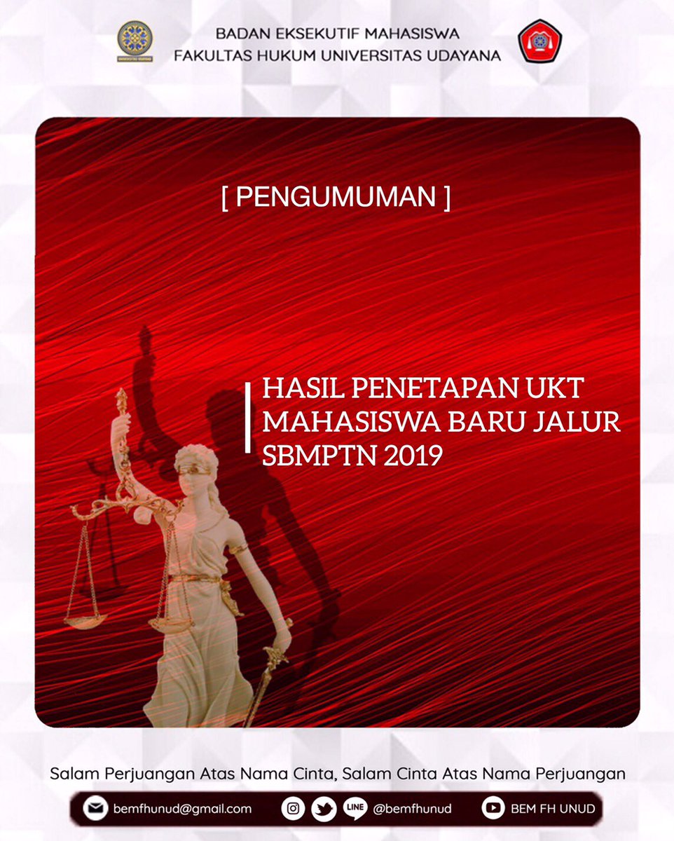 bemfhunud's tweet photo. [ PENGUMUMAN ]

Kepada seluruh Mahasiswa Baru yang diterima melalui jalur SBMPTN 2019, pengumuman mengenai Hasil Penetapan Uang Kuliah Tunggal (UKT) yang dikenakan kepada Mahasiswa Baru jalur SBMPTN Tahun 2019 selengkapnya dapat diakses melalui link:
https://t.co/R16ac0LYHG https://t.co/nVehMok8NM