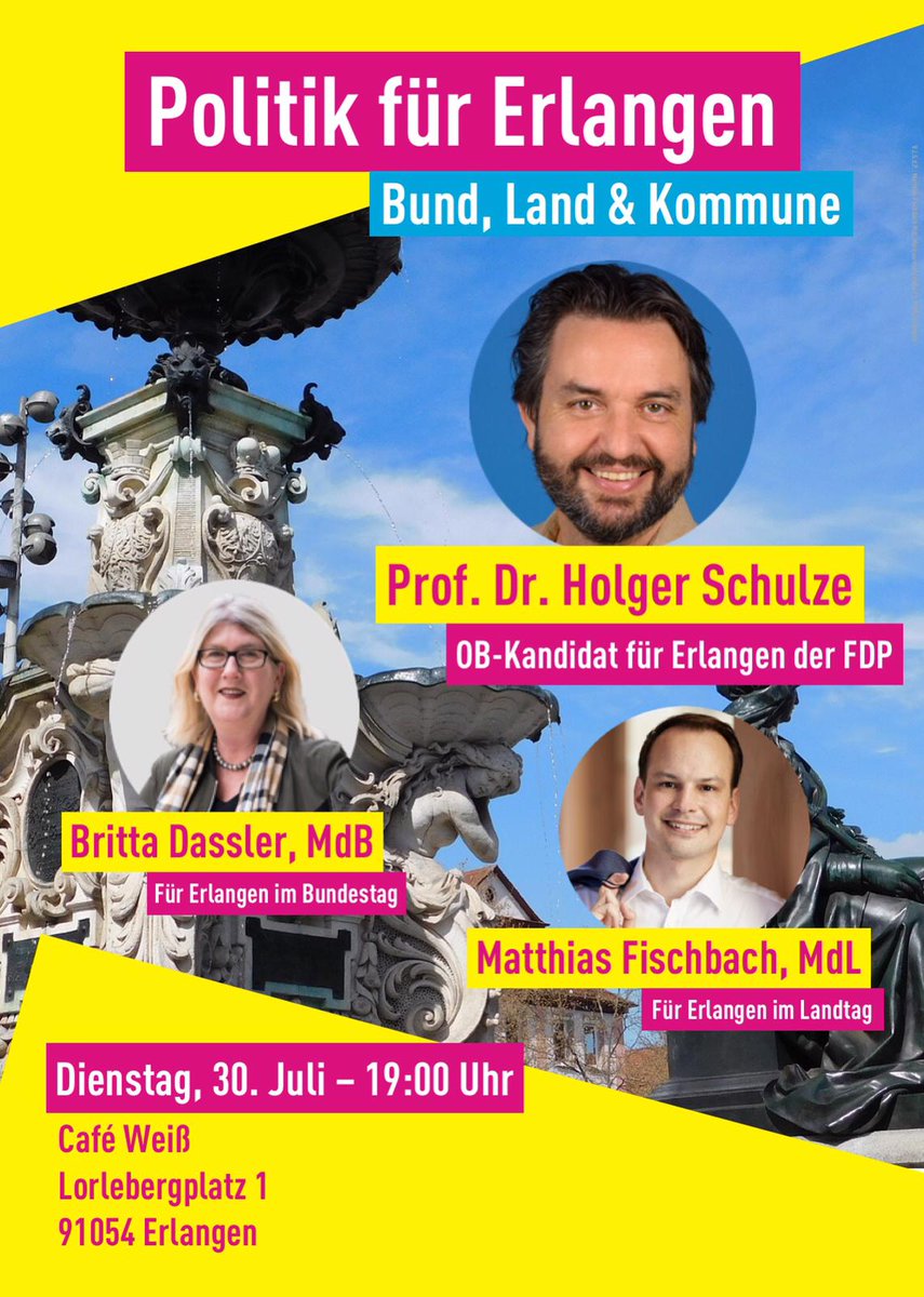 FDP Erlangen (@fdperlangen) on Twitter photo Live erleben: Unsere Politiker für Erlangen #FDP <a href="/HolgerSchulze9/">Holger Schulze</a> <a href="/BrittaDassler/">Britta Dassler</a> <a href="/MMFischbach/">Matthias Fischbach</a> Live erleben: Unsere Politiker für Erlangen #FDP <a href="/HolgerSchulze9/">Holger Schulze</a> <a href="/BrittaDassler/">Britta Dassler</a> <a href="/MMFischbach/">Matthias Fischbach</a>