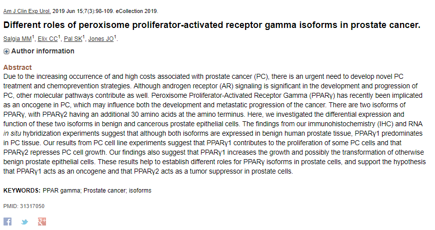Proud of <a href="/MeghanSalgia/">Meghan Salgia</a>, mentored by <a href="/Jeremy_O_Jones/">Jeremy Jones</a>, who assembled a beautiful paper on differential roles of PPARg isoforms in #ProstateCancer in <a href="/UrologySBUR/">Society for Basic Urologic Research | SBUR</a>'s journal. Sad but excited to send her from <a href="/cityofhope/">City of Hope</a> to <a href="/umiamimedicine/">Miller Medicine</a> 4 med school; <a href="/GlopesMd/">gilberto lopes</a> look out for her!