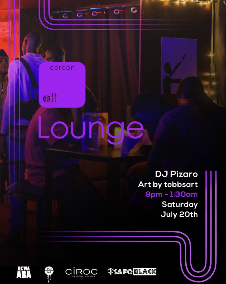 AccraWeDey's tweet photo. 📍@ThisIsCarbon 

📆 20/07/2019

⚡️@carbon_alt 

🔊 @djpizaro 

#ThisWeekendInAccra #Accra #AccraWeDey https://t.co/B61CT4e2Hy
