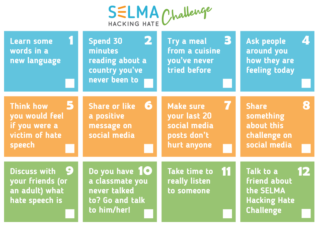 eu_schoolnet's tweet photo. The #SELMA_eu Hacking Hate Challenge consists of 12 simple actions that help young people become agents of change in their environment. Why don’t you propose it to your students? Find out more here: https://t.co/TEduGvdFAq
#HackingHate https://t.co/oGn55GE2Jr