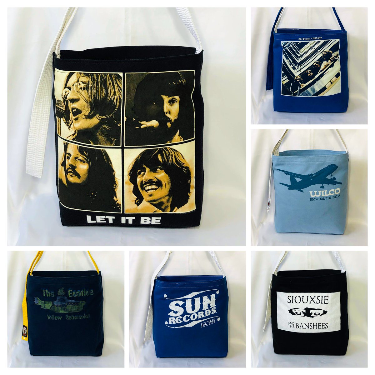 goodfarken's tweet photo. It's #bandshirtfriday and we've been busy making band Tee Bags for tomorrow's @bigonbloorfest - look for us outside @deaddogrecords_ from noon till 7pm. BRING YOUR OLD T'S & JEANS for upcycling into a custom Tee Bag for YOU! (or buy one of ours) #teebags #bigonbloorfest #yes https://t.co/xwN4POaiOt