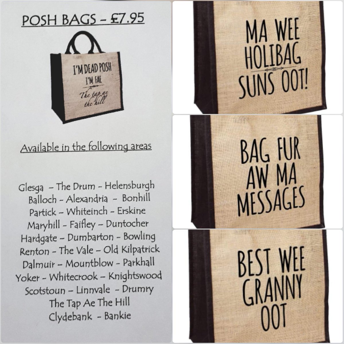 Great news! All our Dead Posh bags are now back in stock! We have various fun sayings and  over 30 place names to choose from! Pop into the shop in <a href="/ClydeShopping/">Clyde-ShoppingCentre</a> or find us online acraftyaffair.co.uk
#DeadPosh #Clydebank #Glesga #TheDrum #Govan #Balloch #Dumbarton #Scottish