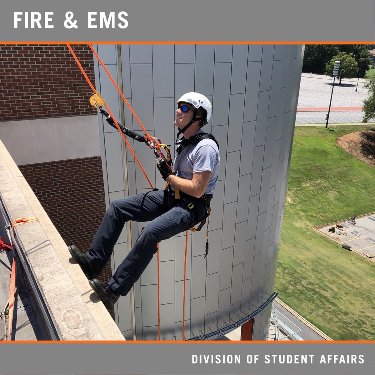 ClemsonFD's tweet image. With football season right around the corner we made a short trip over to Memorial Stadium for some hands-on High Angle Rescue training. Thank you to @cmcpro_official for providing the training! #ExperienceSafety #NeverStopTraining