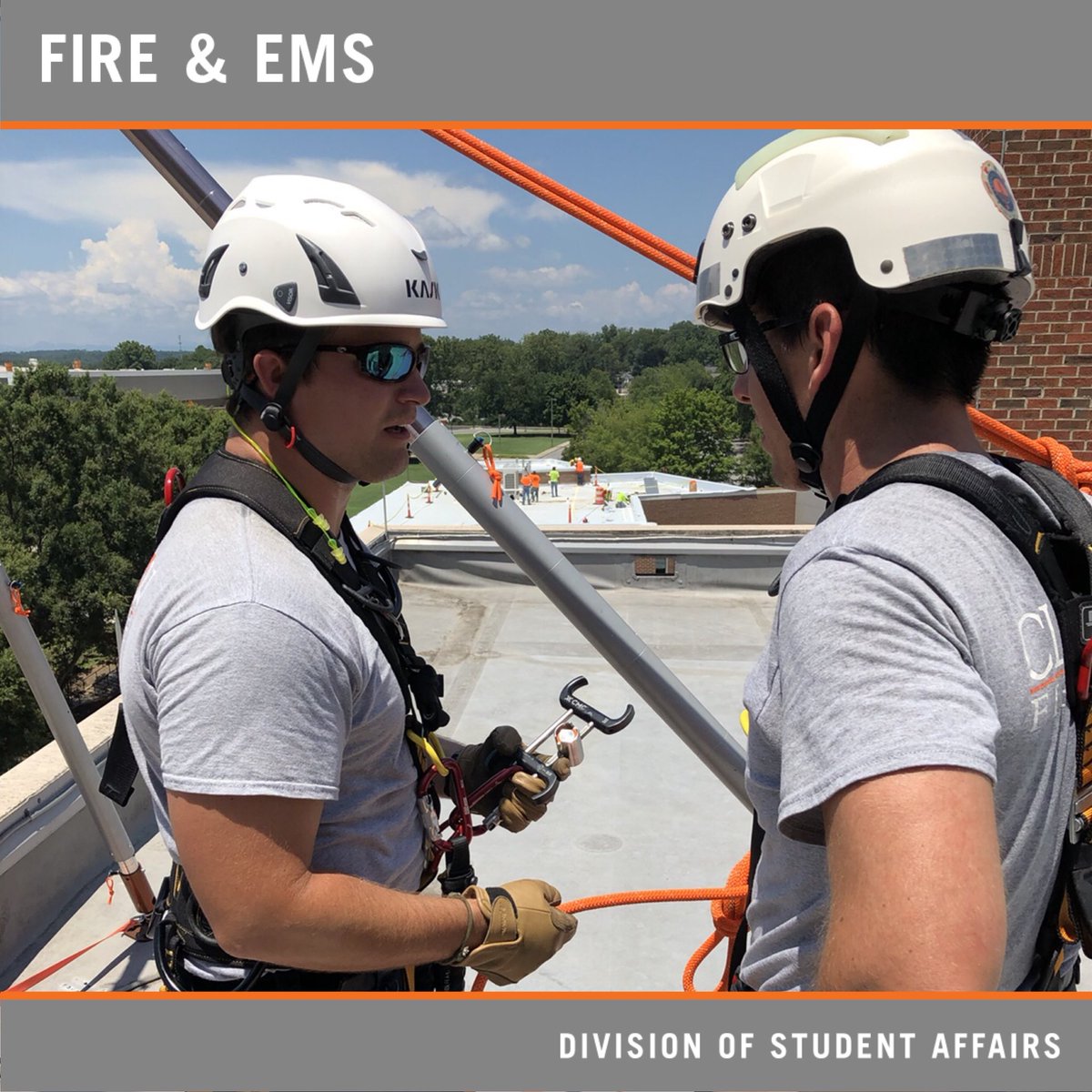 ClemsonFD's tweet image. With football season right around the corner we made a short trip over to Memorial Stadium for some hands-on High Angle Rescue training. Thank you to @cmcpro_official for providing the training! #ExperienceSafety #NeverStopTraining