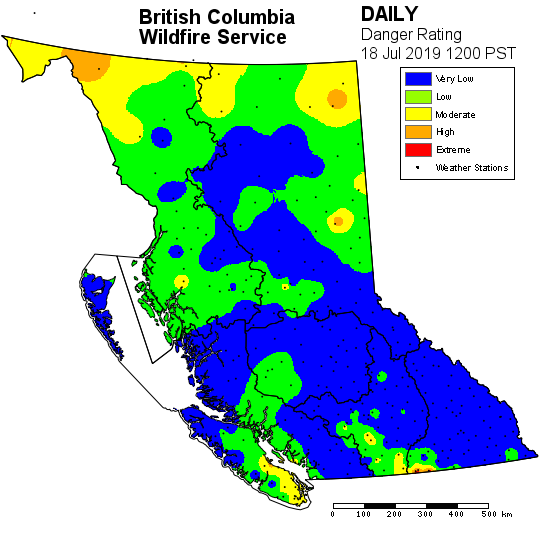 Fire activity remains low across BC due to cool conditions and rainfall. This may feel like a stark contrast compared to what was experienced in 2017 &amp; 2018, however it is no reason to become complacent. Please continue to take all precautions to prevent human-caused #BCwildfire.