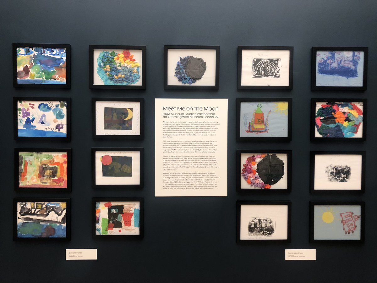 masha_tee's tweet photo. Meet Me On The Moon: As part of @HudsonRivMuseum’s celebration of #Apollo11 #Apollo50, these beautiful artworks made by PreK-2nd grade artists during our year-long partnership with @YonkersSchools @ms25yps are now on view in our Joyce Greene Education Center. #HRMKids #HRMMoon https://t.co/bsXWio6eka