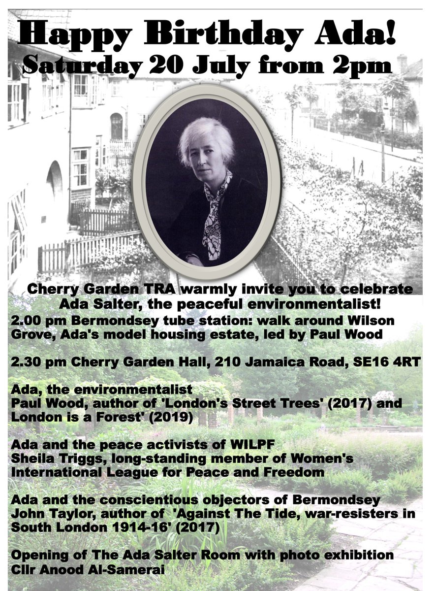 Join me tomorrow for a walk looking at #AdaSalter's model housing and #StreetTree planting in Wilson Grove. We'll be leaving #Bermondsey Tube station at 2:00 sharp. There's a whole programme of talks afterwards too 👇