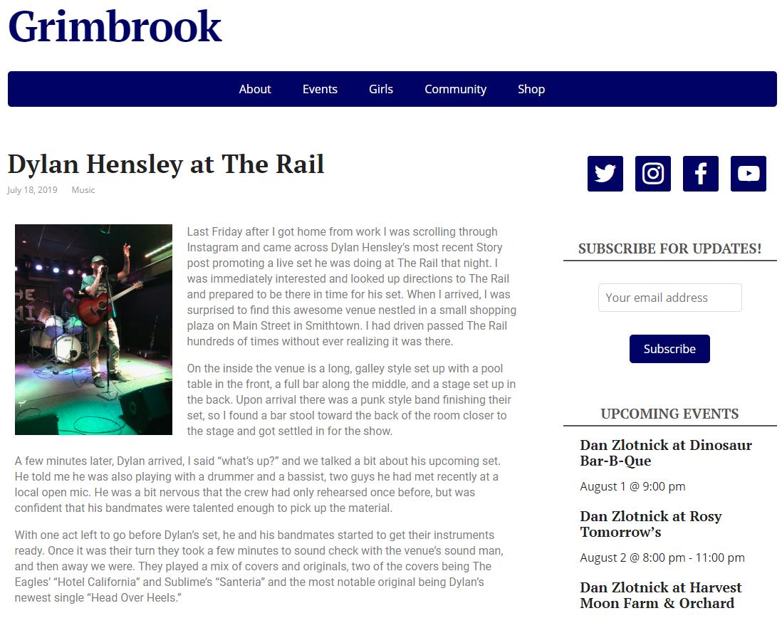 New blog post about Dylan Hensley's set at The Rail in Smithtown this past Friday! Keep an eye out for his upcoming "Head Over Heels" music video. 🎵📽️
https://grimbrook.com/2019/07/18/dylan-hensley-at-the-rail/ …