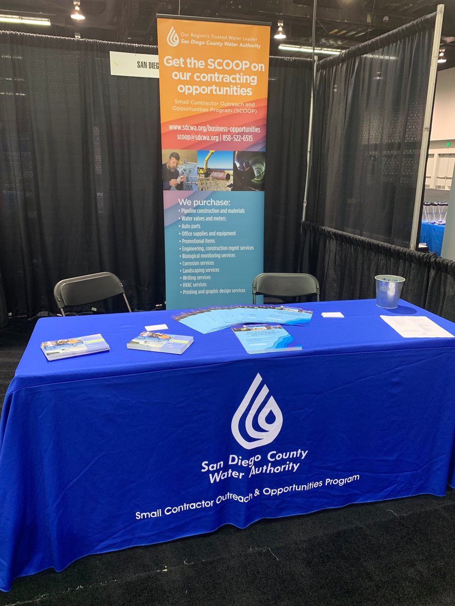 sdcwa's tweet photo. We’re at the 2019 California Construction Expo in Anaheim sharing contracting opportunities at the Water Authority. 👋🏼
Not in Anaheim? Get the SCOOP on our contracting opportunities at 👉 https://t.co/Fng4UXnKBG #calcon #calconexpo https://t.co/DQOmex2H7y