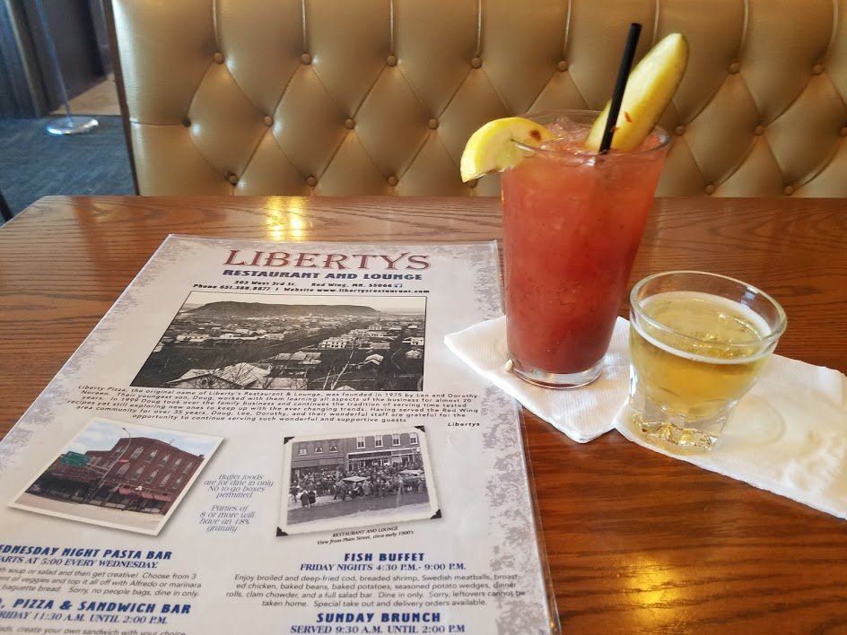 VerdeLucha's tweet photo. On my trip to Minnesota, I moonsault-ed off the Barn Bluff to scare the bejesus out of the Loons! and landed right outside Liberty's for Bloodies #AustinFC #MNFC #LuchaVerde #RedWing #Libertys #BarnBluff https://t.co/ULn53AlsGr