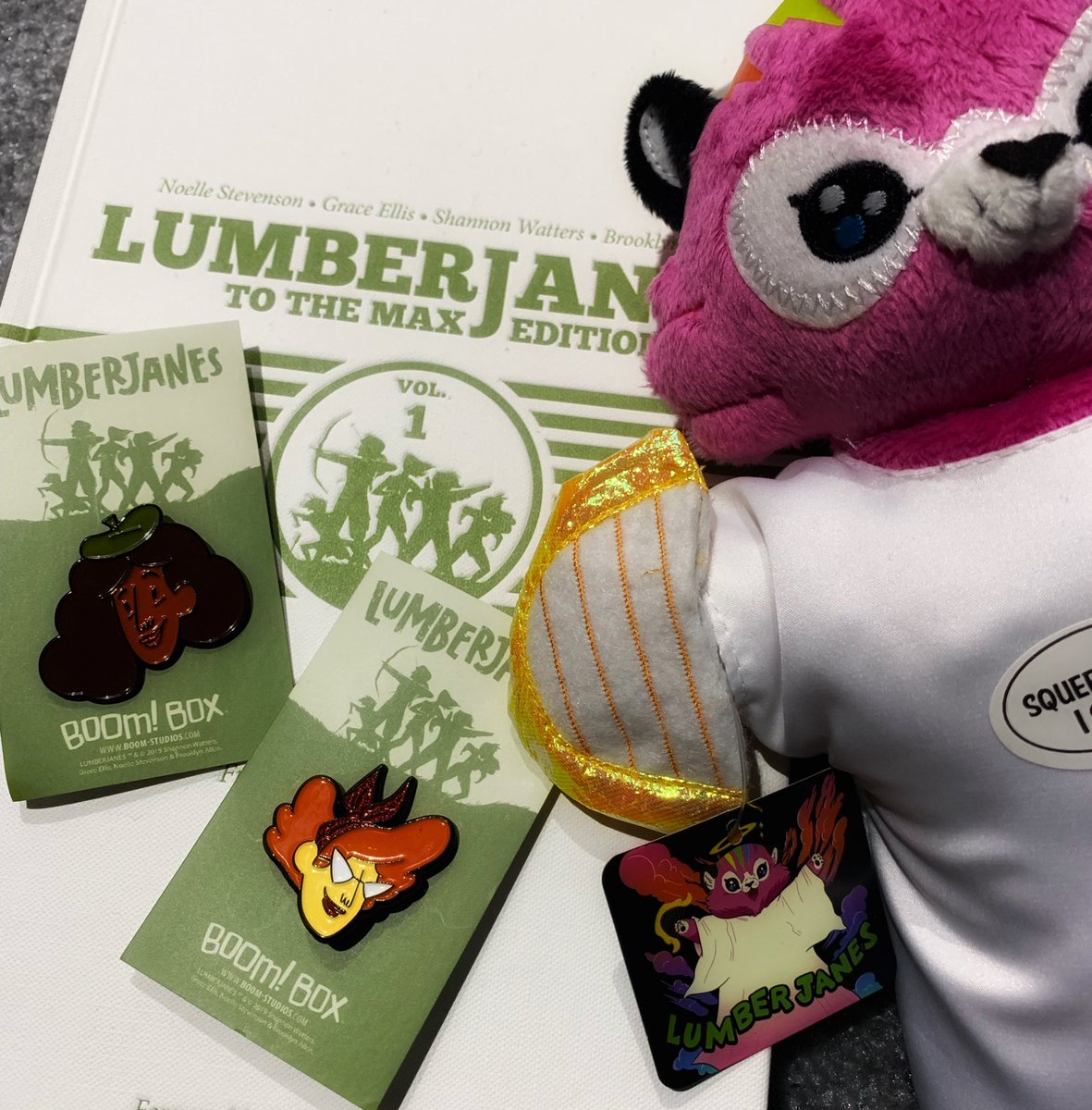 We’ve got brand new @Lumberjanes pins debuting at our #SDCC booth #2229 - Jen and Rosie! You can also take home a Holy Kitten of your very own! ✨🐱✨