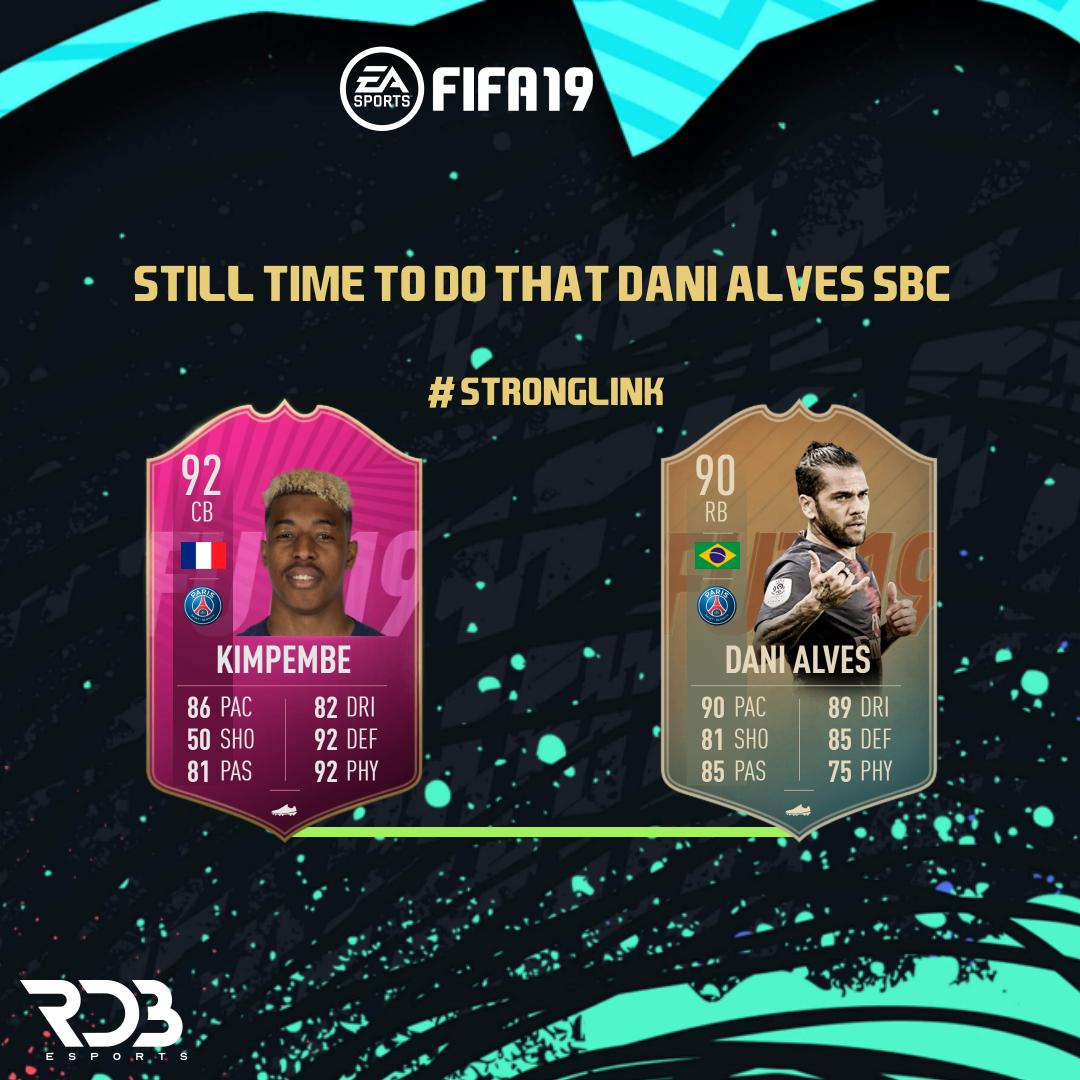 NetracerZeroQ's tweet image. Anyone who was undecided to do the Dani Alves #SBC or not, this new #WeeklyObjective reward Kimpembe gives you a good motive to decide! #Stronglink #FUT19 #FIFA19