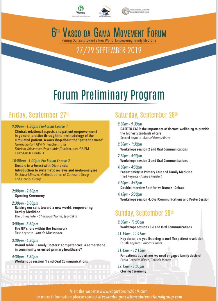 jakob7gp's tweet photo. Preliminary program is out and earlybird deadline postponed! 😄 Be our guest in Turin! #vdgmturin #vdgmforum2019 @MovimentoGiotto @WoncaPolaris @vdgmeu @waynakay_RD @TSRmovement @WoncaEurope @lygidakis @khoedebecke https://t.co/dNLfr3y7ew