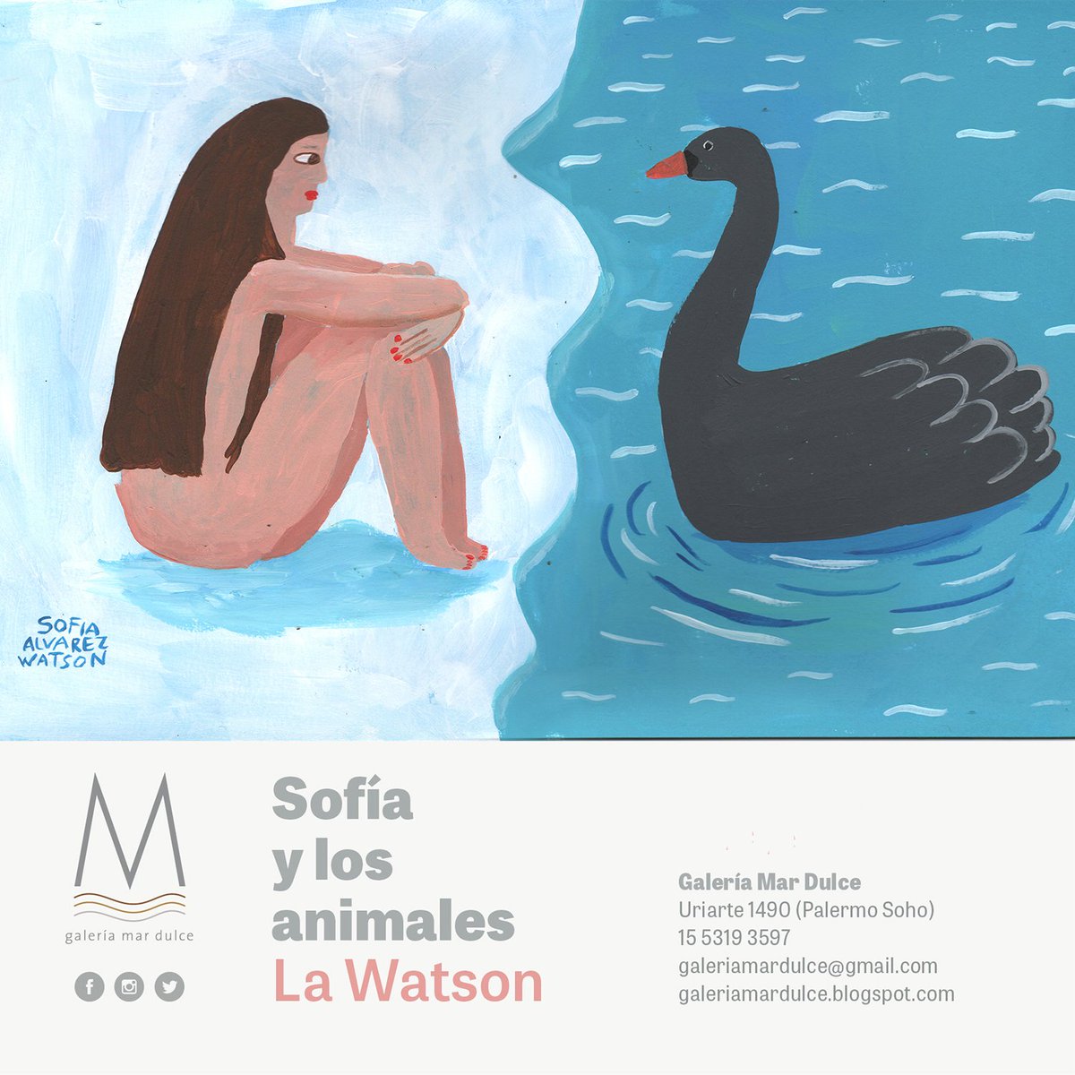 Se puede visitar las exposiciones "Sofia y los animales" +COLECTIVA59de martes a sábado 15-20hs en Galeria Mar Dulce, Uriarte 1490, Palermo Soho, Buenos Aires hasta el 31 de agosto.