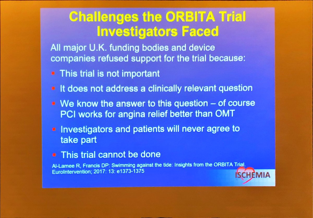 DrMarthaGulati's tweet photo. #ORBITA trial was negative study and so important because double blinded sham PCI trial. Lots of criticism but great trial showing again OMT and PCI not really different for anginal relief or exercise time @ASPCardio #ASPCCongress2019 #Aspcexpertscourse @dramitkhera @iamritu https://t.co/ybHuMG7YtY