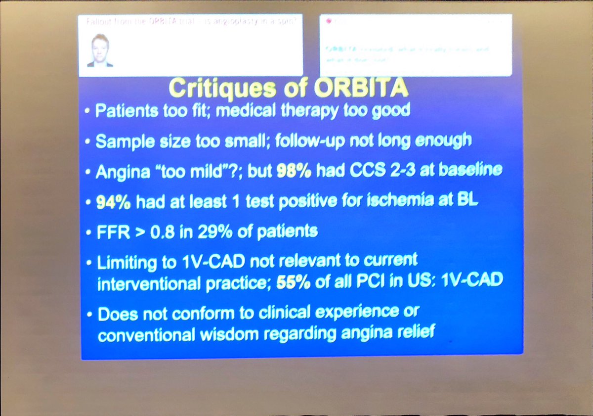 DrMarthaGulati's tweet photo. #ORBITA trial was negative study and so important because double blinded sham PCI trial. Lots of criticism but great trial showing again OMT and PCI not really different for anginal relief or exercise time @ASPCardio #ASPCCongress2019 #Aspcexpertscourse @dramitkhera @iamritu https://t.co/ybHuMG7YtY