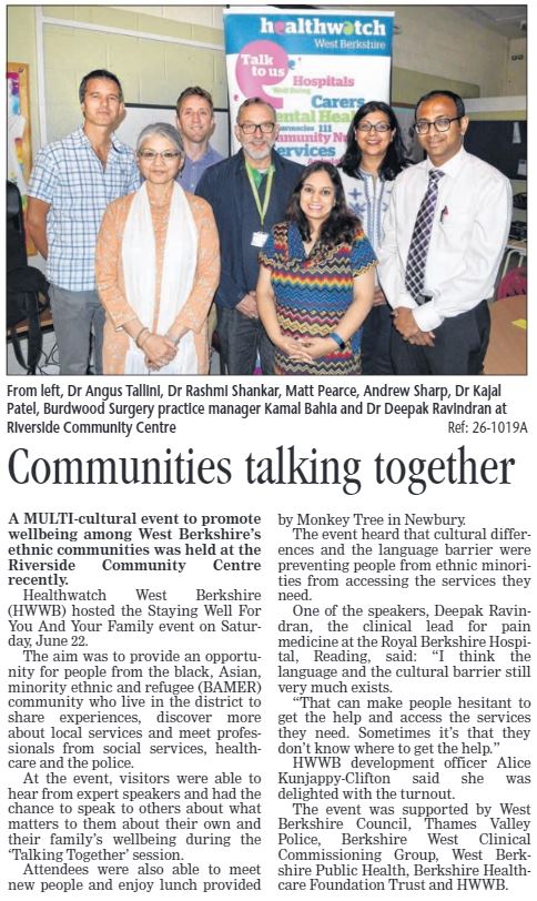 Communities Talking Together - Staying Well For You and Your Family. Please read the <a href="/NewburyToday/">.</a> article about the event last month.