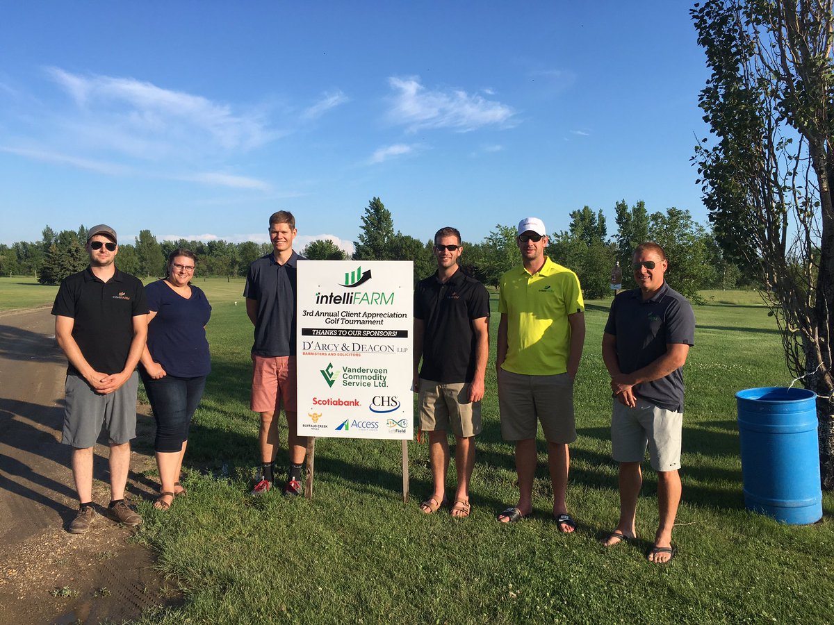 We had a bit of a rain delay, but once rolling the 3rd intelliFARM client appreciation golf &amp; dinner went off without a hitch! 
Thanks to this crew for all they do: Lyle, <a href="/troy308/">Troy Voth</a> <a href="/jdalefriesen/">Jordan Friesen</a> <a href="/jbnavonod/">Joel Bunkowsky</a> <a href="/carlaslimmon/">carlaslimmon</a> 
#westcdnag #golf #thankyou #intellifarm