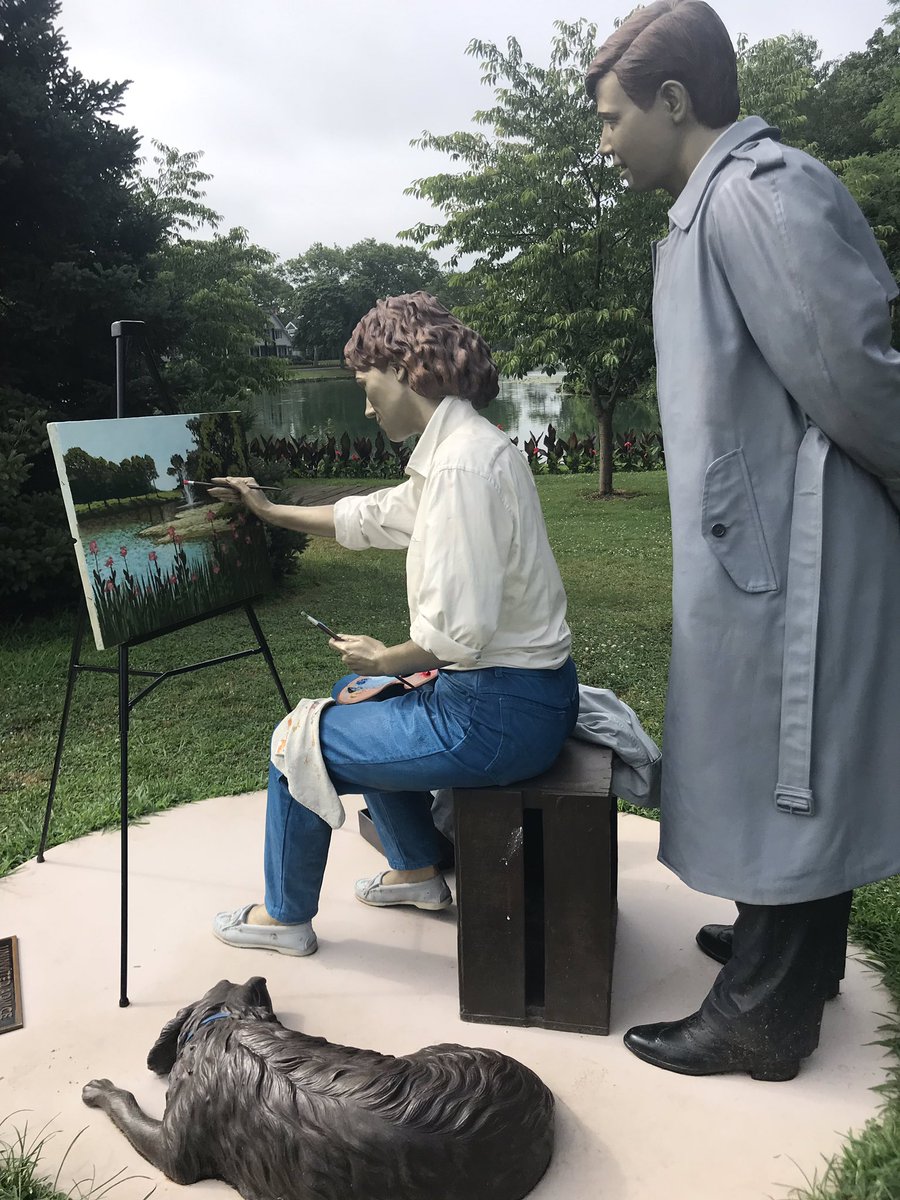 ohheynat's tweet photo. Can someone plz explain these new (terrifying) sculptures all through Spring Lake? Lady Bob Ross and her golden-face counter parts are freaky AF and all about town #SpringLake #JerseyShore https://t.co/hX7QaASyNl