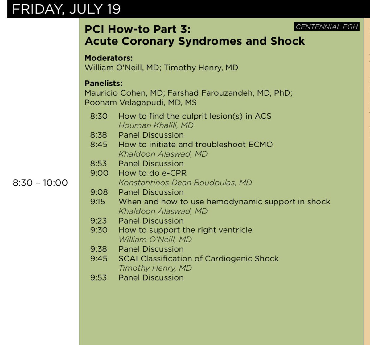 Pooh_Velagapudi's tweet photo. Beginning Friday morning at #CVI2019 with:
PCI How-to Part 3: ACS and Shock!
#ACS #ECMO #ECPR #HemodynamicSupport #RVSupport #CardiogenicShock @BillONeillMD @HenrytTimothy @DrMauricioCohen @KAlaswadMD https://t.co/dSws2vx4Gu