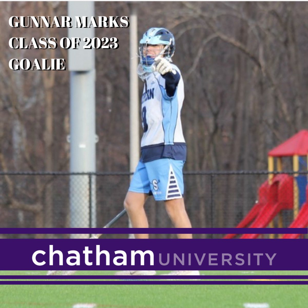 #firstyearfridays Out of Suffern, NY and Suffern HS, please welcome Goalie Gunnar Marks! Gunnar plays his club ball with @nj_riot_lax_north and will be studying Criminology upon his arrival at Chatham! #purplereign #rollcougs #empirestate