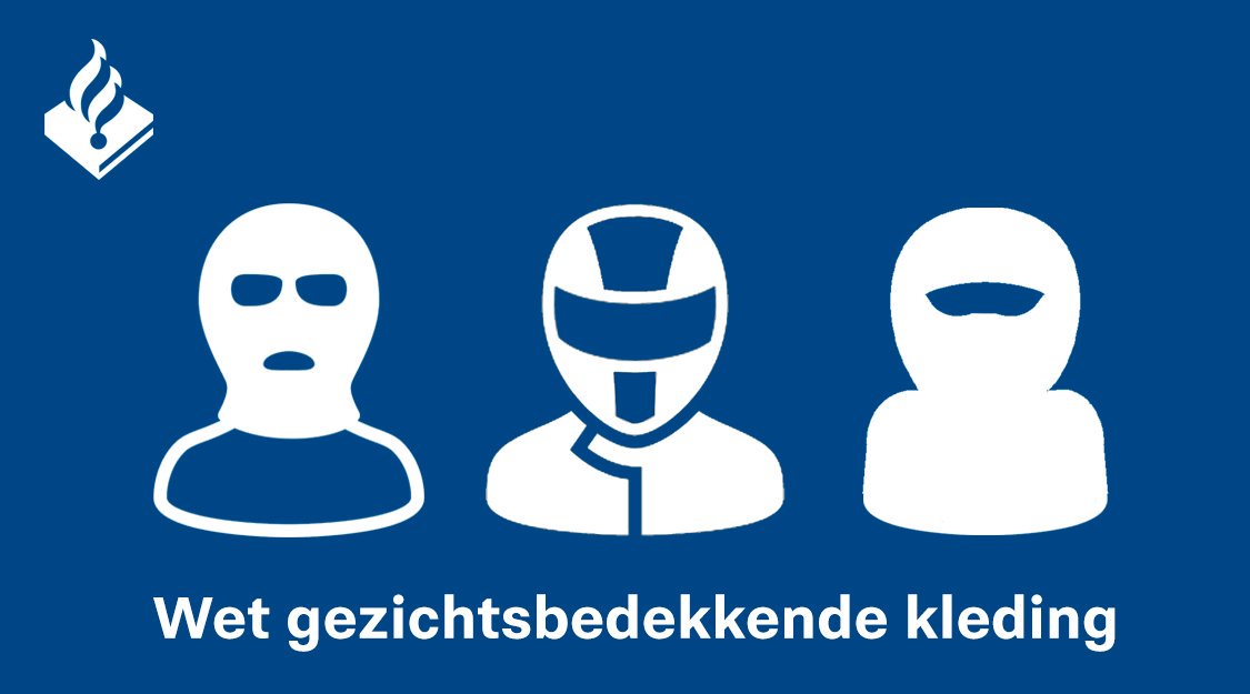 Politie's tweet image. Vanaf 1 augustus is het dragen van gezichtsbedekkende kleding verboden in gebouwen van de overheid, de zorg, het onderwijs en het openbaar vervoer. Meer weten? Klik dan hier: bit.ly/2XRUh63