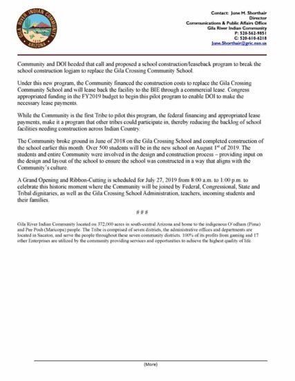 GRIC_Official's tweet photo. 🚨Gila River Indian Community and Department of Interior enter into first-of-its-kind innovative school lease for Gila Crossing Community School https://t.co/vTVnKMoPmT