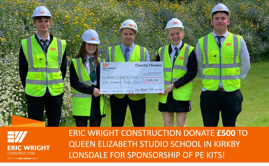 EricWrightGroup's tweet photo. This week our site team on @QEStudio School, Kirkby Lonsdale presented a cheque for £500 to support sponsorship of the school PE kits. This is part of our dedicated Corporate Social Responsibility initiatives across our entire Group #CSR #sponsorship #loveconstruction ⚽️🏈⚾️🥎🎾 https://t.co/J6QztBJn1S