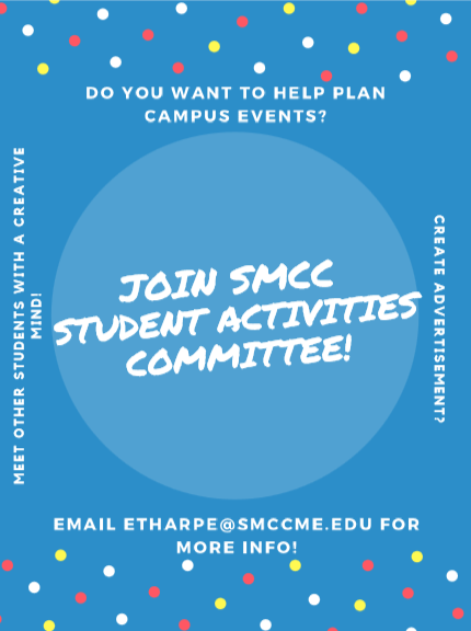 SMCC_SLife's tweet photo. Are you looking to join a fun and creative student organization! The Student Activities Committee is looking for new members.
Email Lizz at etharpe@smccme.edu for more information. https://t.co/ZuR3UNDD7y