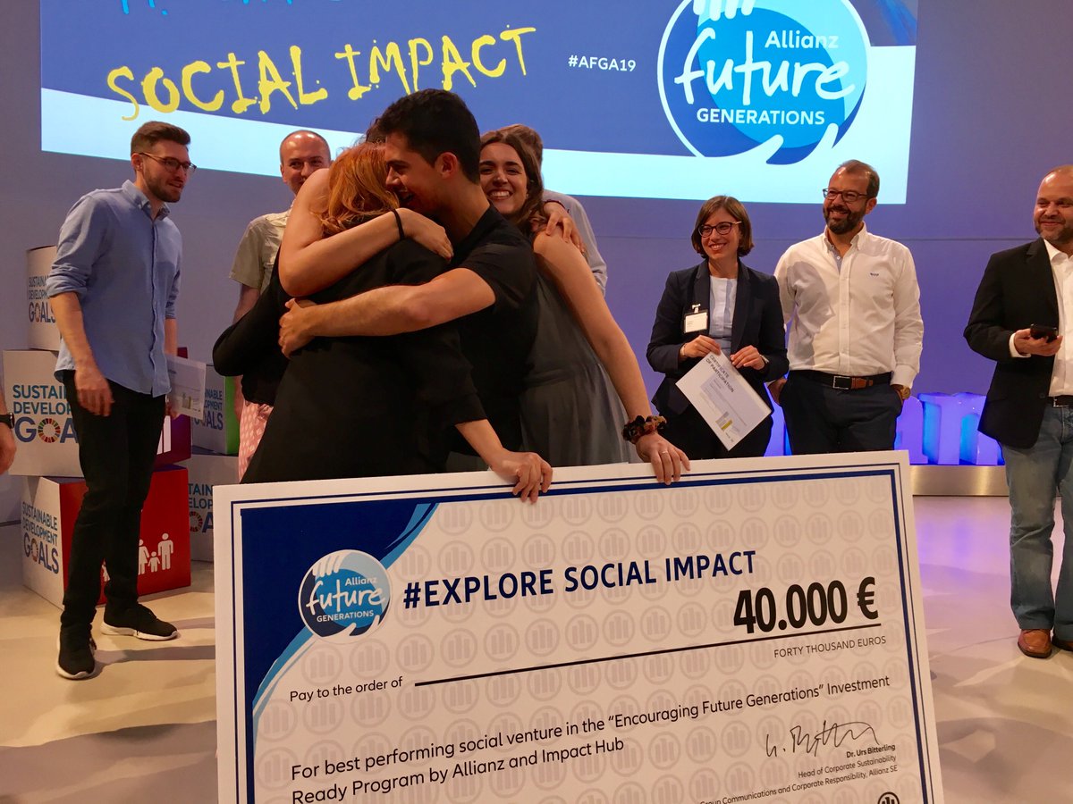 Allianz's tweet photo. And the winner of the €40,000 #Allianz Future Generations Award is... @WiseGreece Congrats! 🎉 We’re looking forward to seeing what you’ll achieve! In our eyes, all 8 social ventures at #ExploreSocialImpactDay are winners in their own right for their outstanding work 👏 #AFGA19 https://t.co/pL3vecYulD